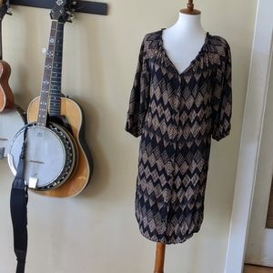 Anthropology dress navy with tan diamond pattern